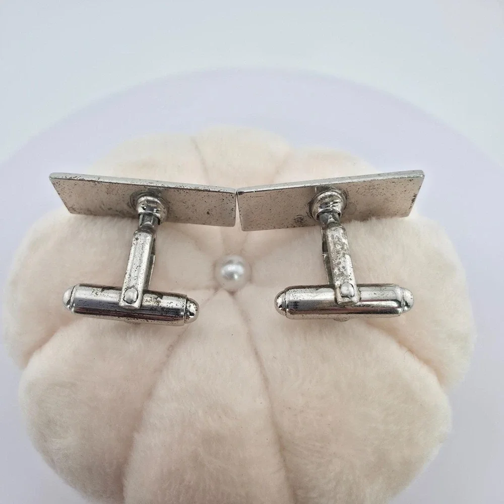 Vtg ANSON 925 Sterling Silver Cufflinks Mid Century Ridges Smooth Polish Patina
